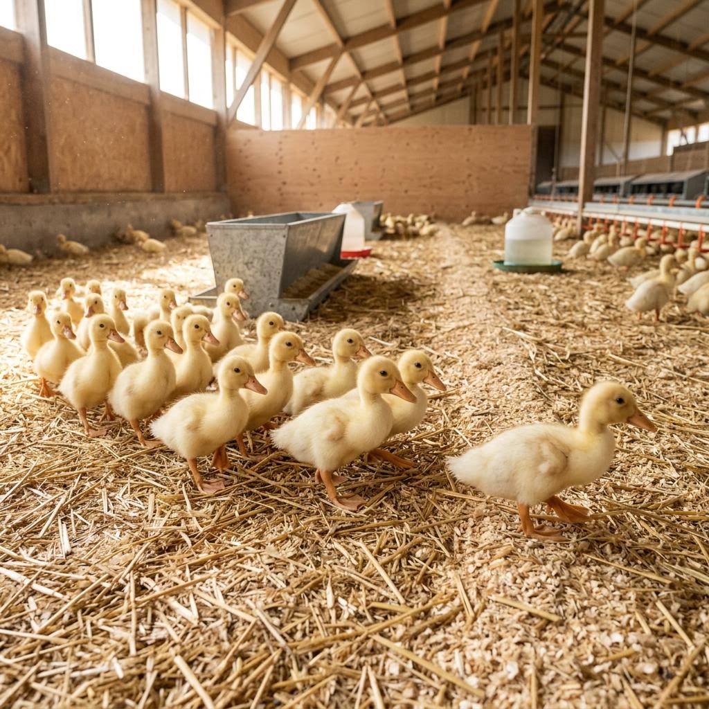 Illustration of ducklings in a brooding environment